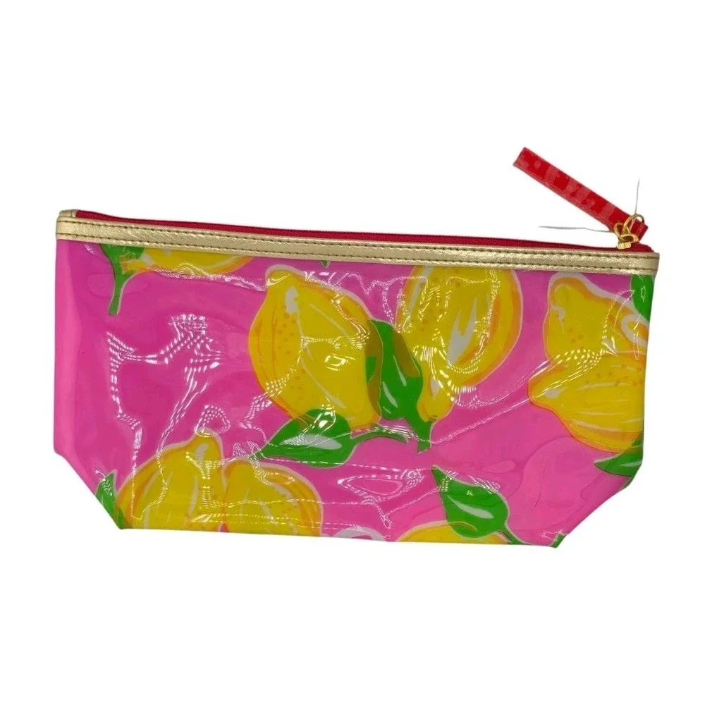 Lilly Pulitzer Estee Lauder makeup‎ bag Lipstick Flowers Pink/Green Lemons